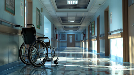 Wheelchair in hospital corridor close-up
