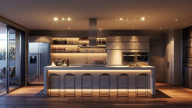 Step into the future of European design with this modern kitchen featuring sleek minimalist aesthetics, state-of-the-art stainless steel appliances