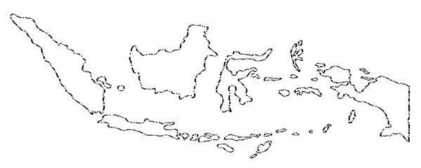 Doodle freehand dash line drawing of Indonesia map.