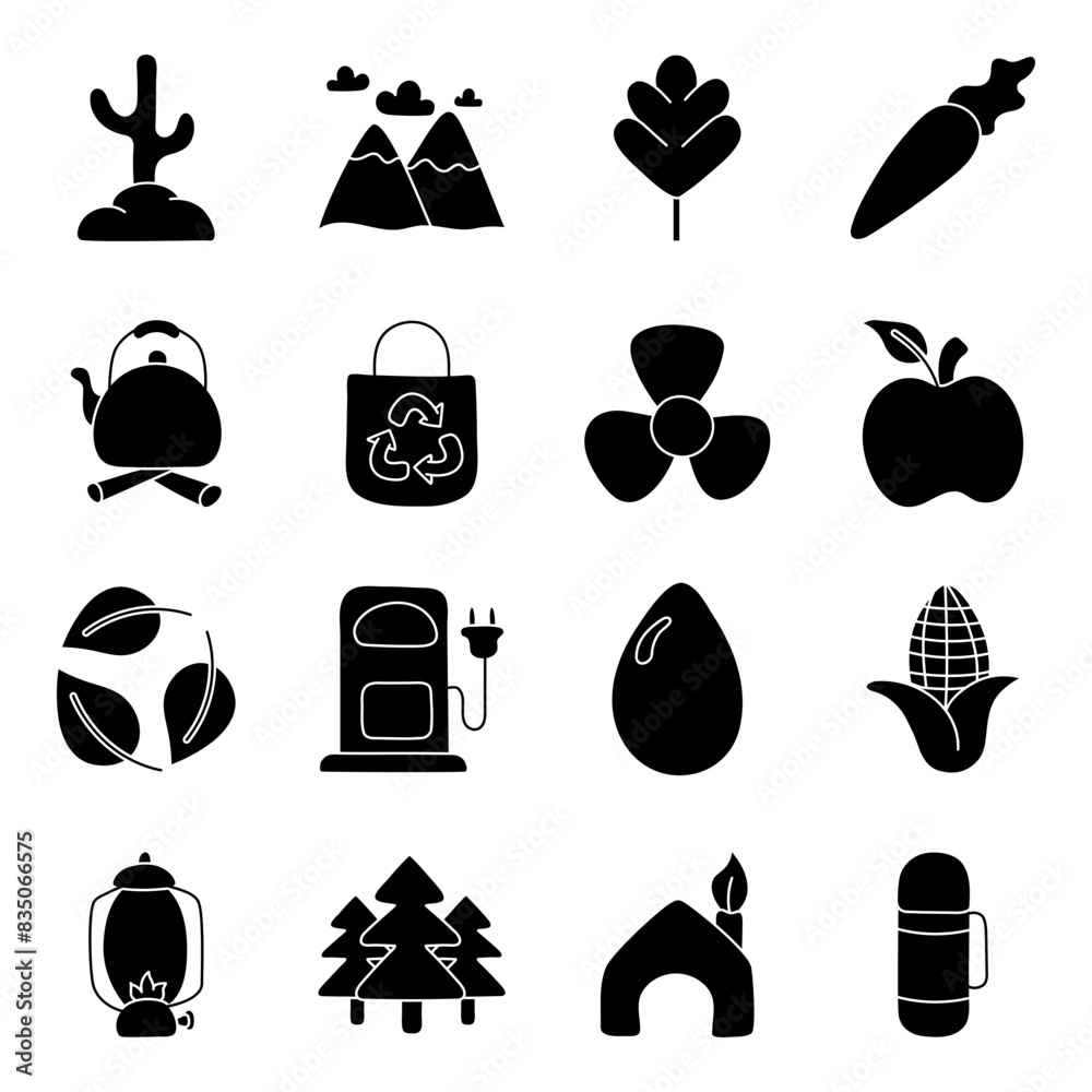 Canvas Prints Set of Nature Linear Icons 

