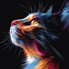 Naklejka premium The cat appears ethereal, as if it embodies the essence of space. The dark background enhances the luminosity of its fur.