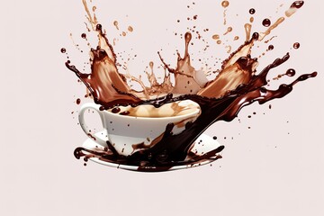 coffee splash in pink cup isolated on white generative ai
