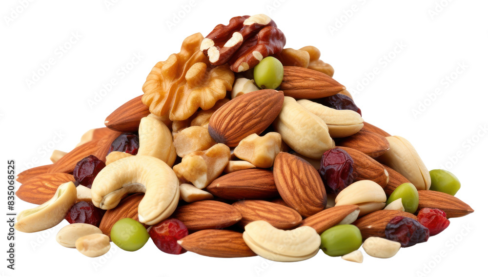 Sticker Mix of nuts and dry fruits food almond plant.