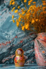 Modern Abstract Vinyl Wooden Matryoshka Dolls With Copy Space