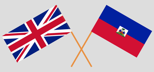 Crossed flags of United Kingdom and Haiti. Official colors. Correct proportion