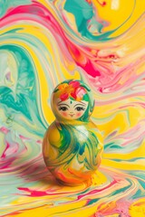 Fototapeta premium Modern Abstract Vinyl Wooden Matryoshka Dolls With Copy Space