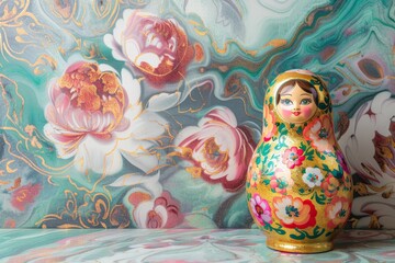 Modern Abstract Vinyl Wooden Matryoshka Dolls With Copy Space