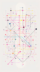 Obraz premium abstract background simple minimalist line drawing subway map white background colorful lines and dots