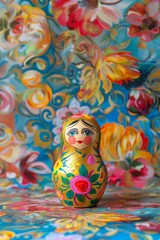 Fototapeta premium Modern Abstract Vinyl Wooden Matryoshka Dolls With Copy Space