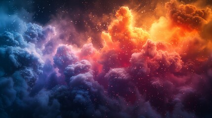 Vibrant Explosion of Colorful Powder Clouds in a Studio Setting at Night