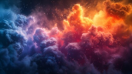 Naklejka premium Vibrant Explosion of Colorful Powder Clouds in a Studio Setting at Night