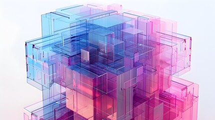 Architectural Abstraction - Geometric Cube Structures in Vibrant Colors