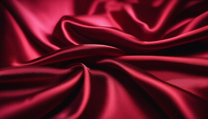 Close up od dark red draped satin as a background. 