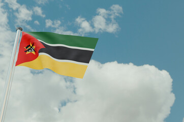Mozambique Flag with Sky Background 3d illustration image