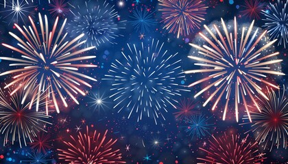 Fireworks in the night sky with 4th of jully celebration colors