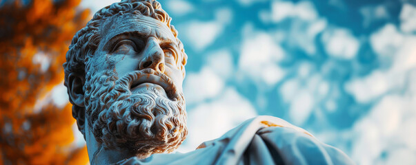 Portrait of a gentle and flawless stoic marble statue. Perfect for background and quotes. With copy space.