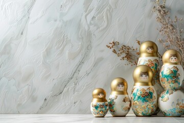 Modern Abstract Vinyl Wooden Matryoshka Dolls With Copy Space