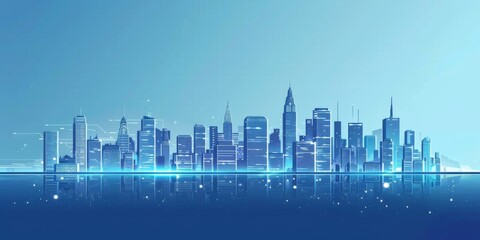 Obraz premium Brightly Illustrated Future City Skyline with Vector Buildings, abstract graphic, banner design, brochure, pattern design, web, background template