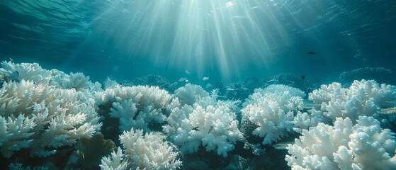 A large group of white coral is in the ocean