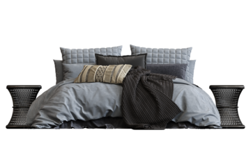 double bed isolated on a transparent background, furniture for the bedroom interior, 3D illustration, cg render