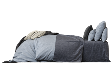 double bed isolated on a transparent background, furniture for the bedroom interior, 3D illustration, cg render
