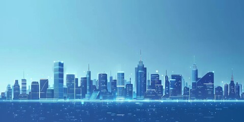 Fototapeta premium Brightly Illustrated Future City Skyline with Vector Buildings, abstract graphic, banner design, brochure, pattern design, web, background template