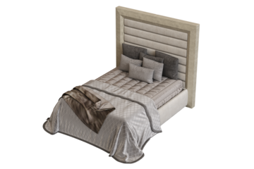 double bed isolated on a transparent background, furniture for the bedroom interior, 3D illustration, cg render