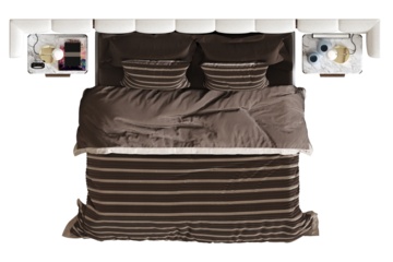 double bed isolated on a transparent background, furniture for the bedroom interior, 3D illustration, cg render