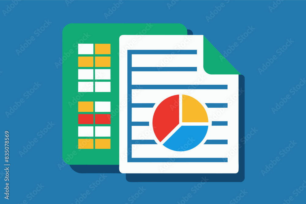 Leinwandbilder a document with a pie chart on it, Spreadsheet icon for data analysis