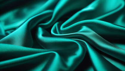 Obraz premium Close up of turquoise draped satin as a background. 