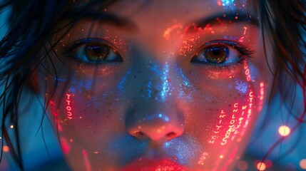 Intriguing Digital Portrait of a Woman Amidst Futuristic Lights at Night