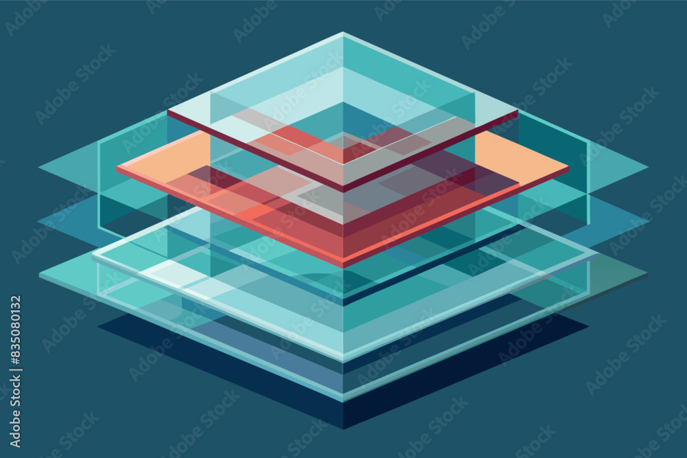 Leinwandbilder a stack of glass blocks with a blue background, Layers of transparent shapes that overlap to create a sense of depth and complexity