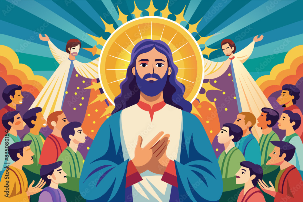 Wall mural jesus is surrounded by many people, Jesus with a sense of unity - Wall murals