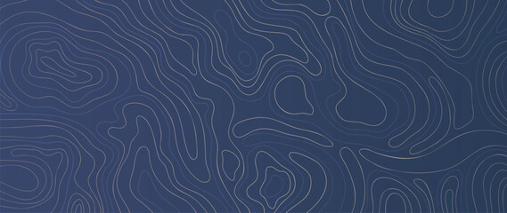 Luxury gold abstract line art background vector. Mountain topographic map background with golden lines on blue background. Wallpaper design for wall arts, fabric , packaging , web, banner, interior.