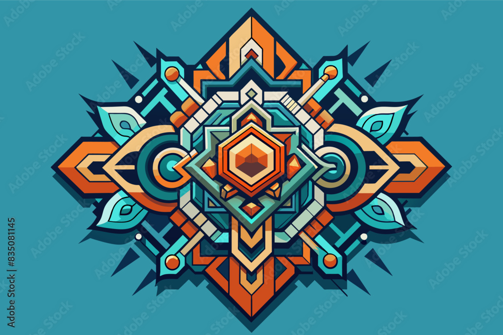 Leinwandbilder a colorful geometric design on a blue background, Fractals abstract icon vector utilizing self-similar patterns and intricate details