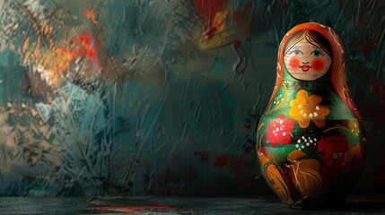 Fototapeta premium Modern Abstract Vinyl Wooden Russian Matryoshka Doll Design Decor