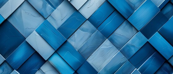 Fototapeta premium Abstract geometric blue pattern with overlapping squares and textured surfaces, creating a modern and dynamic visual effect.