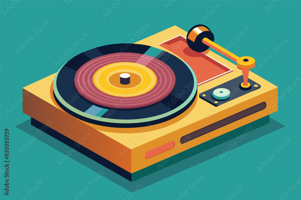 Aufkleber a record player with a record in it, A simple digital vector of a retro record player with vinyl spinning on the turntable