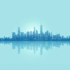 Fototapeta premium Brightly Illustrated Future City Skyline with Vector Buildings, abstract graphic, banner design, brochure, pattern design, web, background template