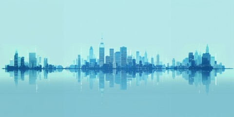 Fototapeta premium Brightly Illustrated Future City Skyline with Vector Buildings, abstract graphic, banner design, brochure, pattern design, web, background template