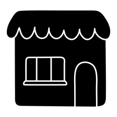 A solid design icon of shop architecture

