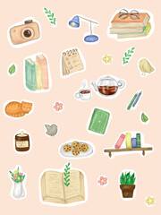 Cozy study. Sticker pack