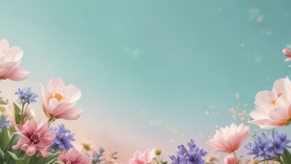 Fototapeta premium Banner summer flowers with free space in light colors