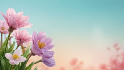 Fototapeta premium Banner summer flowers with free space in light colors