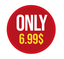 Sale banner, Red sale banner, Sale label Only 6.99%, Discount banner, Only 6.99%