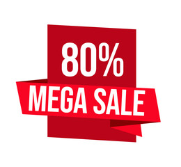 Best price label, Sale banner, Red sale banner, Sale label 80% off, Discount banner, Mega sale 80%