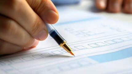 Accurate healthcare documentation, Doctor filling out survey paperwork and marking checkboxes. Ideal for themes of medical administration and patient care