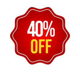 Red discount label, 40% off, Sale label