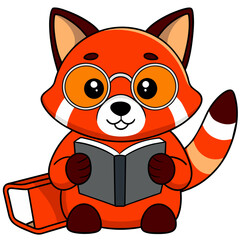 Red panda wearing extra large glasses reading a book 