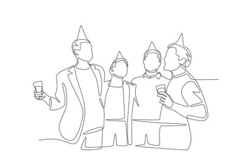 Employees partying. Office parties concept one-line drawing